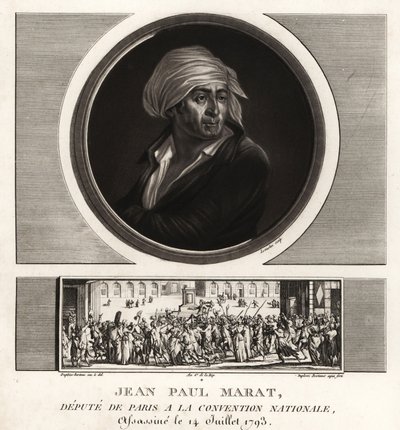 ジャン・ポール・マラット、国民会議のパリ副議長、1793年に暗殺される 作： Unbekannt