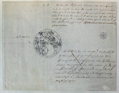 ジョン・ハリソンが1755年6月19日に経度委員会に提出した「劣等時計」の設計図（ジョン・ハリソン（1693-1776）とその息子ウィリアム（1726-72年頃）がまとめた機械的なメモと図面のセットより）（紙にペンとインク 作： Unbekannt