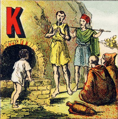 K：Kabylia。カビリアは、アフリカに位置する国です。それはKabylesによって居住されています - Alphabet geographiqueから抽出されたEngraving。Guerin-Muller et Cie, editeurs, Paris. 作： Unbekannt