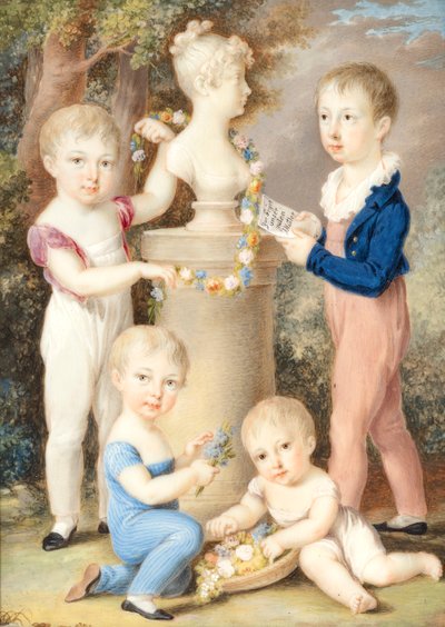 母親の胸像に花輪を添える子供たち 作： Unbekannter Künstler