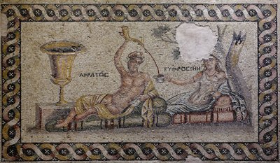 Kratos (Cratos) and Euphrosyne (Euthymia) - モザイク, Akratos and Euphrosyne, Zeugma Mosaic Museum, Gaziantep, 南東アナトリア地方, アナトリア, トルコ, アジア 作： Unbekannter Künstler