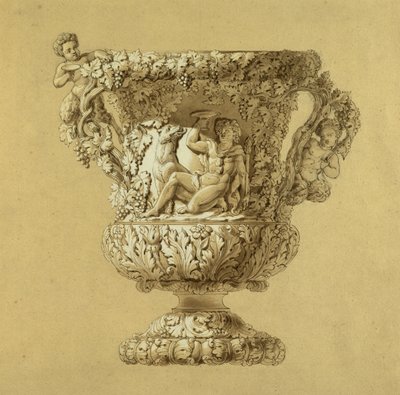 ワインの大きな水差し。セピア色の水彩画、シャルル・ニコラ・オディオ（Charles-Nicolas Odiot (1789-1868), 1834年頃）の作品。 作： Unbekannt