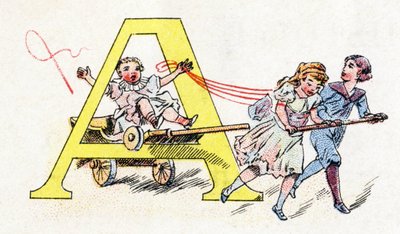 Letter A: Hitch Fun.フォスファティンファリエスのアルファベット .エングレービング。薬剤師Pierre Emile FalieresによるBrevete alphabet S.G.D.G. .19世紀末、色版画による挿絵。16ページ。寸法：103x154mm 作： Unbekannt