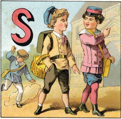 学校を卒業するときのSの文字。Alphabet des petits ecoliers "に掲載された版画。エピナルの画像、1885年頃。プリヴェ・コレクション 作： Unbekannt