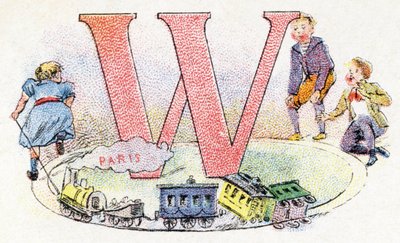 Letter W: wagon.フォスファティンファリエスのアルファベット.エングレービング。薬剤師Pierre Emile FalieresによるBrevete alphabet S.G.D.G. .19世紀後半の色版画による挿絵。16ページ。寸法：103x154mm 作： Unbekannt