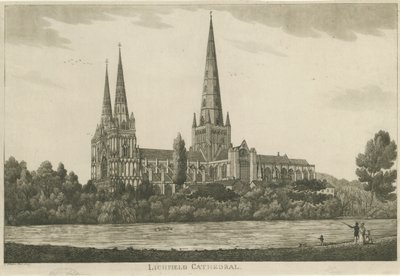 リッチフィールド大聖堂-サウスビュー：アクアチントの彫刻、nd [c 1820-1830] 作： Unbekannt