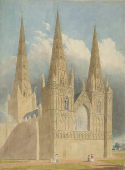 リッチフィールド大聖堂-ウエストフロント：水彩画、ND [c 1840] 作： Unbekannt