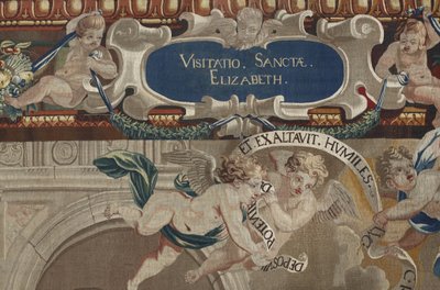 聖母の生涯。「詳細 シャルル・ポアソン（1609-1667）のデッサンをもとにピエール・ダムールの工房で制作されたウールとシルクのタペストリー。 作： William M. Timlin