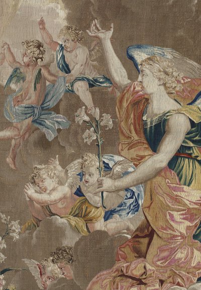 聖母の生涯。「シャルル・ポアソン（1609-1667）のデッサンをもとにピエール・ダムールの工房で制作されたウールとシルクのタペストリー（詳細）。 作： William M. Timlin