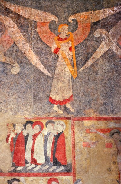 Loire Atlantique N* 080 - St-Sulpice des Landes - Eglise dit du "old bourg" - 15世紀の壁画 - "rebec" (viole)を演奏するヴォールトの天使 作： Unbekannt