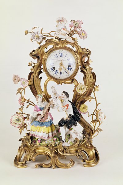 ルイ15世のオルモルーと磁器の時計、マイセンの人物像付き 作： Unbekannt