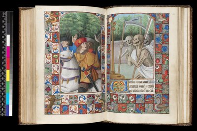 MS 92 f.132v-133r、Office of the Dead、Matins、The Three Living and the Three Dead、時祷書、西フランス、ローマの使用、1490-1510 作： Unbekannt