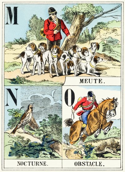 MNO：Meute、Nocturne、Obstacle-The Hunting Alphabet、c.1890（彫刻） 作： Unbekannt