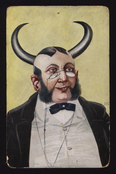 悪魔の角を持つ男（カラーリトグラフ 作： Josef Eberz