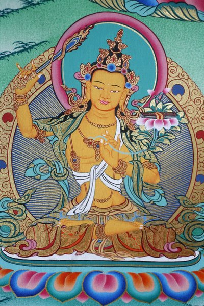 知識の神、文殊菩薩。ネパール、カトマンズ、コパン僧院 作： Unbekannt
