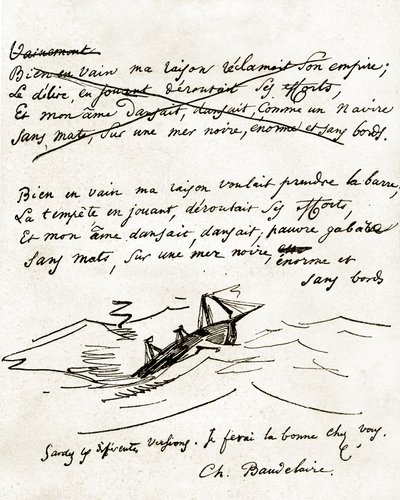 ボートの絵が描かれたシャルル・ボードレールの写本 作： Unbekannter Künstler