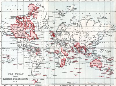 1904年当時のイギリス領の世界地図。 作： Unbekannt