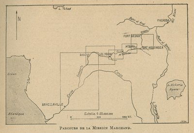 1898年のマルシャンミッションのルートを示す地図（リトグラフ 作： Unbekannt