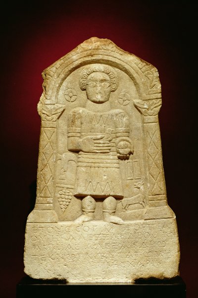 大理石の葬式の石碑、ギリシャ語の碑文、ローマ時代、紀元前3世紀 作： Unbekannt