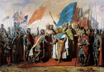 1188年1月21日、フランス王フィリップ2世とイングランド王ヘンリー2世のジゼルでの会談 作： Unbekannt