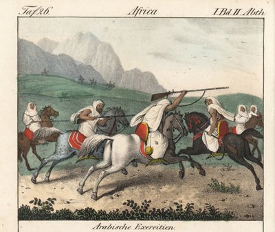 軍事演習、アラブ騎兵の突撃。本のためのリトグラフ：Friedrich Wilhelm Goedsche (1785-1863)作 "Galerie complete en tableaux fideles des peuples d