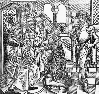 宮廷でのモハメド、ドイツの木版画、ハルトマン・シェデルによるニュルンベルク・クロニクル（Liber Chronicarum）より 作： William M. Timlin