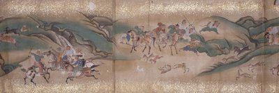 サル狩り（インク、色、紙） 作： Unbekannter Künstler