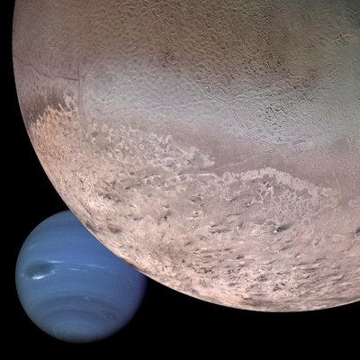 海王星とその衛星トリトンのモンタージュ（デジタル画像 作： Unbekannt