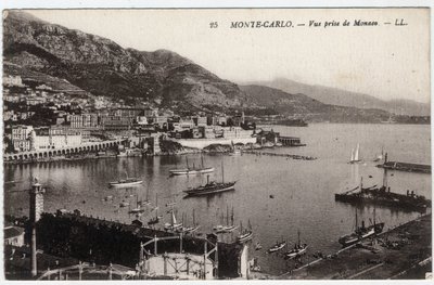 モンテカルロ（Monte-Carlo）。モナコから撮影された街の眺め - ポストカードエンド 19-20世紀 作： William M. Timlin