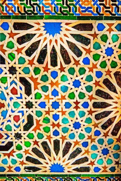 モザイク, Comares Palace, Cuarto/Palacio de Comares, in the Myrtle Court complex, Nasrid Palaces, Alhambra, Granada, Andalusia, Spain, Europe (photo) 作： Unbekannter Künstler