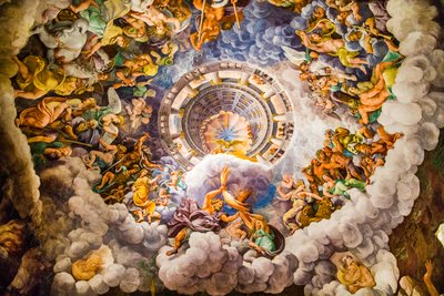 マニエリスムの最も有名なフレスコ画: ジュリオ ロマーノの幻想がドームを発明し、部屋の建築を巨人の崩壊、巨人のホールに溶かす 作： Unbekannter Künstler
