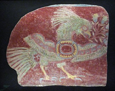 寓話的なケツァールの壁画の断片、初期の古典派、西暦200〜600年 作： Unbekannt