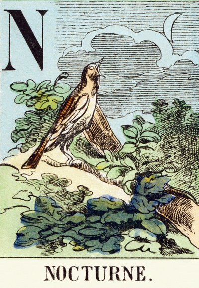 N：ノクターン-狩猟アルファベット、1890年頃（彫刻） 作： Unbekannt