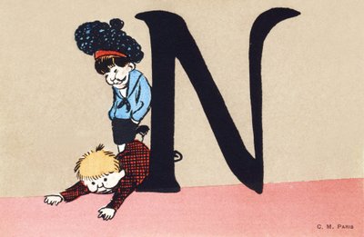 N is for taunt - 子供用のアルファベットです。C.M. editeur, Paris.手描きのポストカード、1904年のフランが付いています。サイズ : 14 x 9 cm 作： Unbekannt