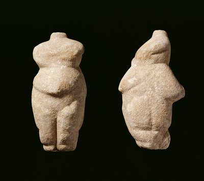 新石器時代のステオパガス・レディ、正面および側面図、ギリシャ・テッサリア地方アヴァリッツァ（メリテア）、紀元前6000年から5200年（大理石 作： Unbekannt