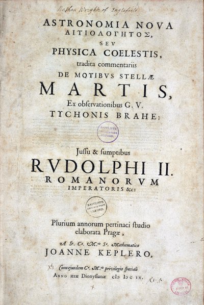 1609年にハイデルベルクで出版されたオランダの天文学者Johannes Kepler (Keppler) (1571-1630)の「Nouvelle Astronomia nova (Nouvelle Astronomie)」のタイトルページ 作： Unbekannt