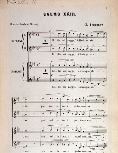 フランツ・シューベルトによる詩篇 23、op 132、D 706 の楽譜のページ 作： Unbekannter Künstler