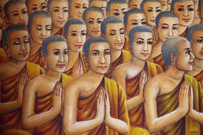 僧侶を描いた絵画（仏陀の話を聞く） ウドン・カンボッジ 作： Unbekannt