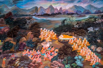 Pinturas de cenas de aldeia com Buda na Tailândia, Wat bang riang, Thub Pat/ Pinturas, Wat bang riang, Thub Pat, Phang Nga, Tailândia, Ásia (foto) 作： Unbekannter Künstler