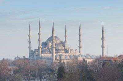 日没直前のブルーモスクのパノラマビュー、イスタンブール、トルコ（写真） 作： Unbekannter Künstler