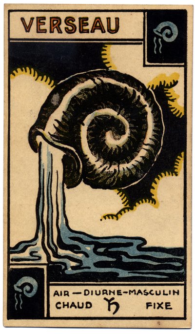 超常現象。 占星術。 水瓶座（ウォーターベアラー）。 占星術カード: Le Tarot Astrologique (Astrological Tarot)、Georges Muchery、フランス 作： Unbekannter Künstler