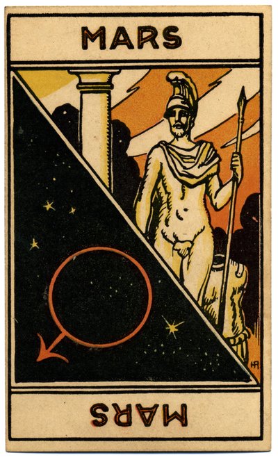 超常現象。 占星術。 火星（惑星）。 占星術カード: Le Tarot Astrologique (Astrological Tarot)、Georges Muchery、フランス 作： Unbekannter Künstler