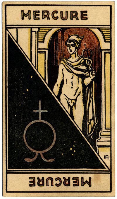 超常現象。 占星術。 水星（惑星）。 占星術カード: Le Tarot Astrologique (Astrological Tarot)、Georges Muchery、フランス 作： Unbekannter Künstler
