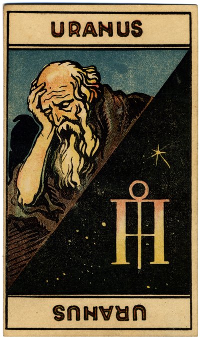 超常現象。 占星術。 天王星（惑星）。 占星術カード: Le Tarot Astrologique (Astrological Tarot)、Georges Muchery、フランス 作： Unbekannter Künstler