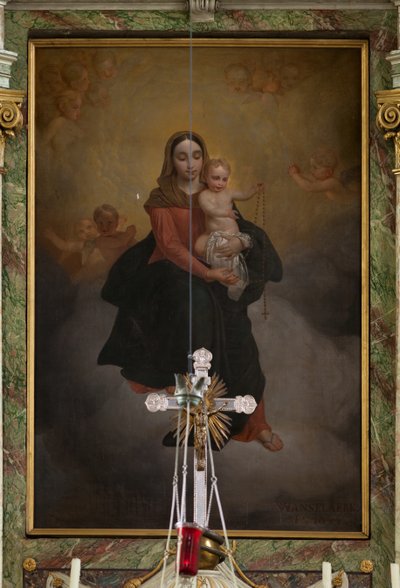 教区教会 (Sint-Machutuskerk Wannegem)。 インテリア。 高い祭壇。 ペインティング。 1844年にヴァン・ランセラーレに署名。 作： Unbekannter Künstler