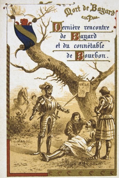 ピエール・テライユ、バイヤール伯爵（1475-1524）フランスの英雄、「恐れ知らず、非の打ちどころのない騎士」。19世紀（クロモリトグラフのトレードカード） 作： Unbekannter Künstler