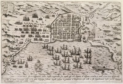 サントドミンゴに対するドレイクの攻撃の計画、1595年頃（彫刻） 作： Unbekannter Künstler