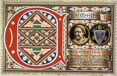 ローマ教皇クレメンス2世（1046-1047）。1903年のクロモリトグラフィ。 作： Unbekannter Künstler