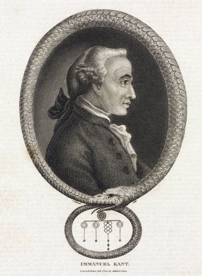 哲学者イマニュエル・カント（1724-1804）の肖像（自分の尾を噛む蛇のフレームの中で 作： Unbekannt
