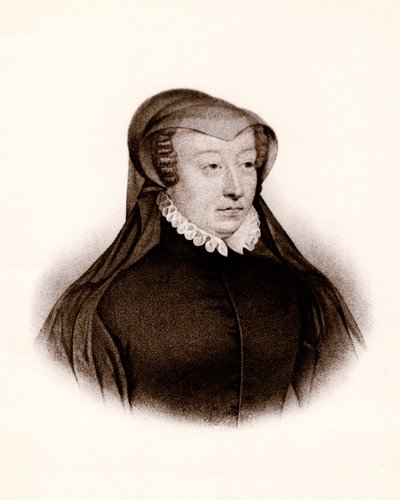 カトリーヌ・ド・メディシス（カテリーナ・デ・メディチ）（1519-1589）の肖像。フランス王妃、19世紀のエングレーヴィング 作： Unbekannter Künstler